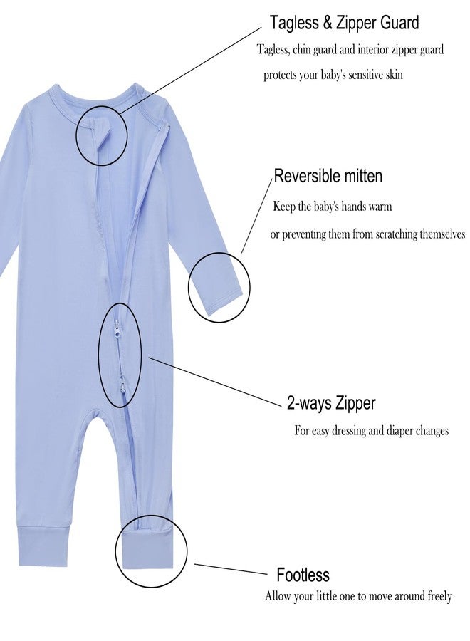 Aablexema Baby Footless Pajamas Bamboo Rayon 3pcs Unisex Infant Zipper Romper with Mitten Cuffs(Blue Set,12-18m) - Image 4