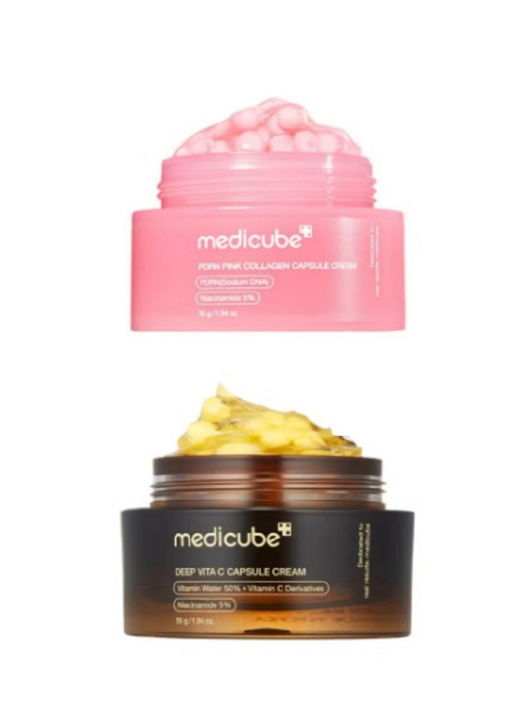 ميديكيوب منتجات العناية بالبشرة الكورية/ كريم كبسولات الكولاجين الوردي من ميديكيوب، بحمض السالمون، مرطب للوجه | كريم مرطب خفيف الوزن | نياسيناميد لبشرة متجانسة اللون، ترطيب متوهج |1.94 أونصة /كريم كبسولة فيتا سي العميق، كريم مرطب للوجه مضاد للشيخوخة ضد التجاعيد، ترطيب فوري للبشرة الجافة، العناية بمرونة البشرة