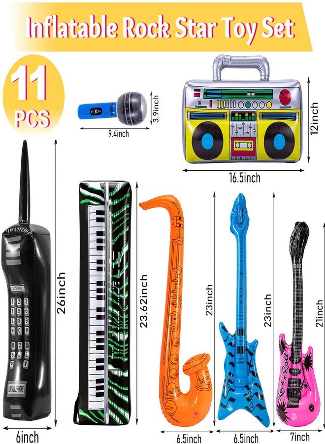 Vabrloy 11 Pack Inflatable Instruments,Inflatable Guitars Boom Box Keyboard Piano Saxophone Rock and Roll Party Supplies,Inflatable Rock Star Toy Set for 80s 90s Themed Carnival Party Birthday Party - Image 2