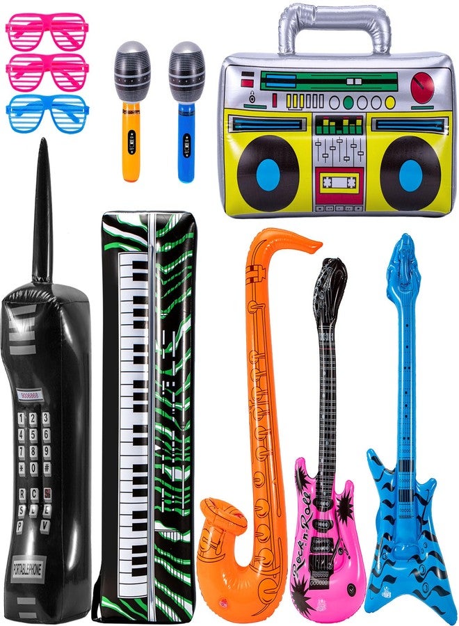 Vabrloy 11 Pack Inflatable Instruments,Inflatable Guitars Boom Box Keyboard Piano Saxophone Rock and Roll Party Supplies,Inflatable Rock Star Toy Set for 80s 90s Themed Carnival Party Birthday Party - Image 1