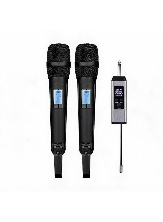 نظام الميكروفون اللاسلكي الاحترافي ZFSZ SKM9000 ثنائي التردد UHF مع ترددات قابلة للتعديل، ومستقبل قابل لإعادة الشحن، وميكروفون بشبكة معدنية، مخصص للكاريوكي والمناسبات والكنائس (البطارية غير مرفقة) - Image 1