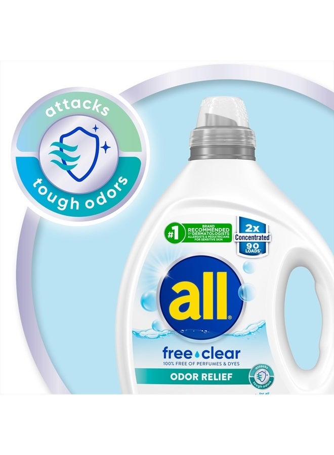 All Laundry Detergent Liquid, Free Clear for Sensitive Skin, Odor Relief, Unscented and Hypoallergenic, 2X Concentrated, 90 Loads - Image 4