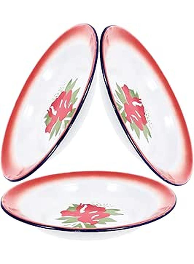 Retro Round Enamel Plates 20cm Vintage Chinese Style 3 Piece Set For Serving Snack Salad - Image 1