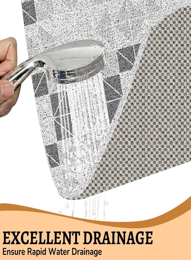 سجادة استحمام مربعة مانعة للانزلاق، مقاس 27 × 27 بوصة، مصنوعة من مادة PVC، مصنوعة من ليفة استحمام مانعة للانزلاق، مناسبة لحوض الاستحمام وأرضية الحمام، سجادات استحمام من الليفة للمنزل، مدخل حمام السباحة، ناعمة الملمس وآمنة لكبار السن، لون رمادي هندسي - Image 2