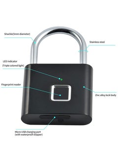 Generic Fingerprint Padlock, Locker Lock, Smart Pad Lock Waterproof Small Portable Padlock with USB Charging for Locker, Luggage, Gym , Suitcas, School, Bike  - Image 5
