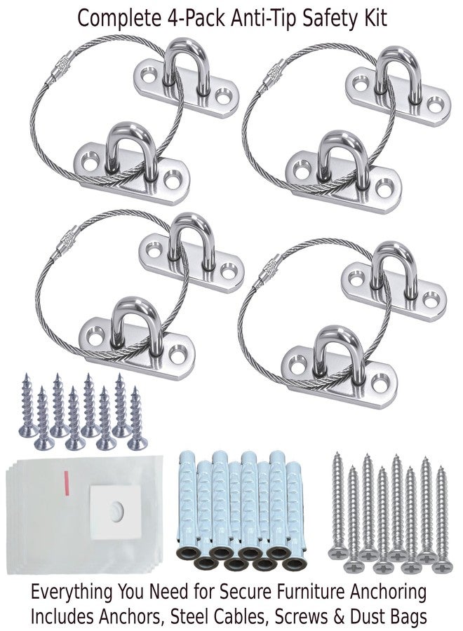 DAMILA 304 Stainless Steel Furniture Anchors – 400 lbs Heavy Duty Anti Tip Wall Anchor Kit for Baby Proofing, Dresser, TV Stand, Bookcase & Cabinet, Child & Pet Safety (Silver, 4 Pack) - Image 2