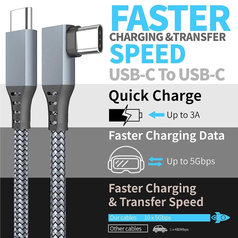 زوني كابل ربط VR من بطول 16.5 قدم، من نوع USB إلى USB-C، مخصص لأجهزة Meta Quest 3S / 3/2 / Pro، Pico 4 Ultra / 4، وأجهزة الكمبيوتر/Steam VR، مصنوع من النايلون المنسوج بزاوية 90 درجة، لاستخدامه مع الرؤوس الخاصة بألعاب الواقع الافتراضي (لون رمادي، منفذ USB-C) - Image 3