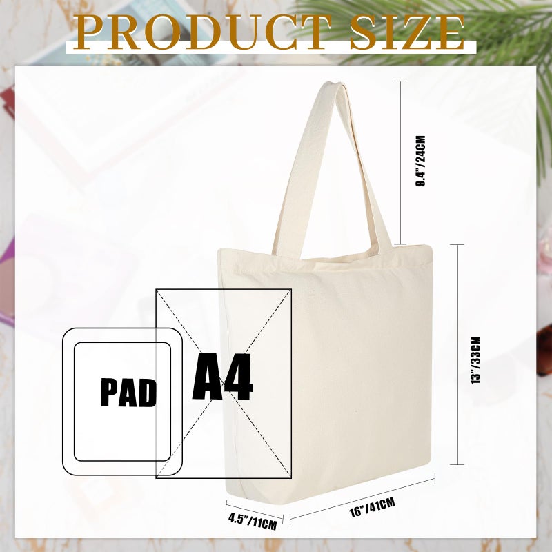 Epakh Canvas Tote Bag with Zipper - Bulk Reusable Large Blank Cotton Grocery Shopping Tote for Women Men DIY Crafting(16.5 x 3.9 x 13.4 Inch,Beige,8 Pack) - Image 4