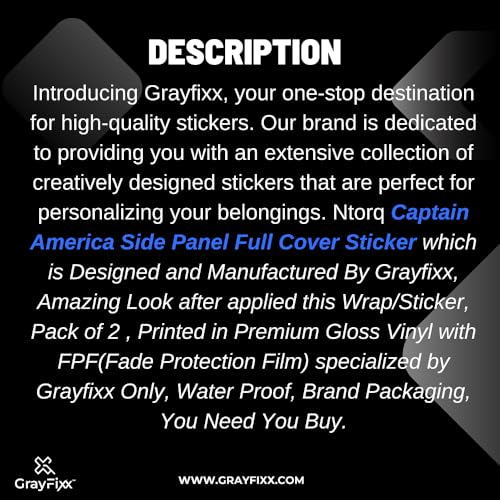Grayfixx Captain America Edition Side Panel Sticker for Ntorq 125 | Printed in Premium Gloss Vinyl with FPF(Fade Protection Film), Water Proof, Precut Sticker, Pack of 1 for Both Side-Self-Adhesive - Image 4