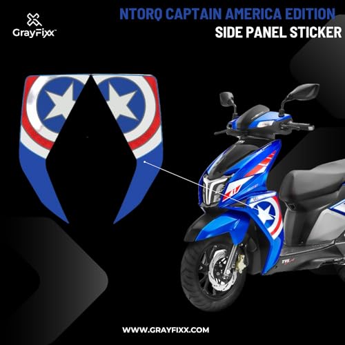 Grayfixx Captain America Edition Side Panel Sticker for Ntorq 125 | Printed in Premium Gloss Vinyl with FPF(Fade Protection Film), Water Proof, Precut Sticker, Pack of 1 for Both Side-Self-Adhesive - Image 2