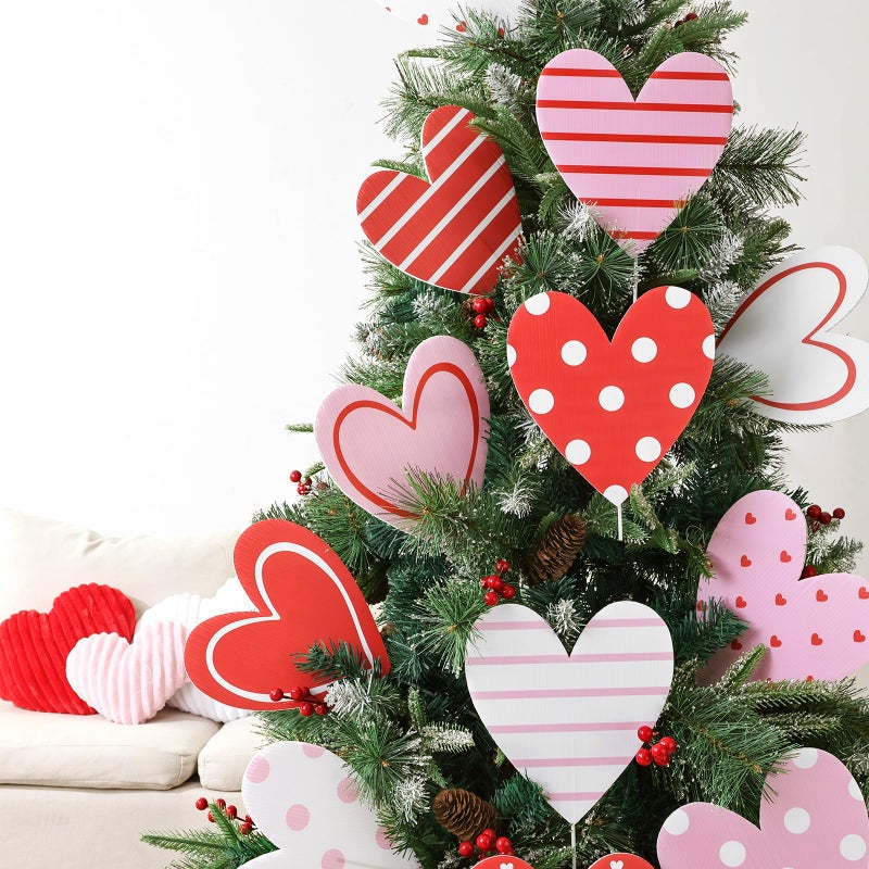 Bunny Chorus Valentines Day Decorations Tree Ornaments: 12 pcs Extra Large Red Pink White Heart San Valentine Decorations, Cute Hear Picks Ornaments for Valentine's Day Tree Topper Home Wedding DÃ©cor - Image 4