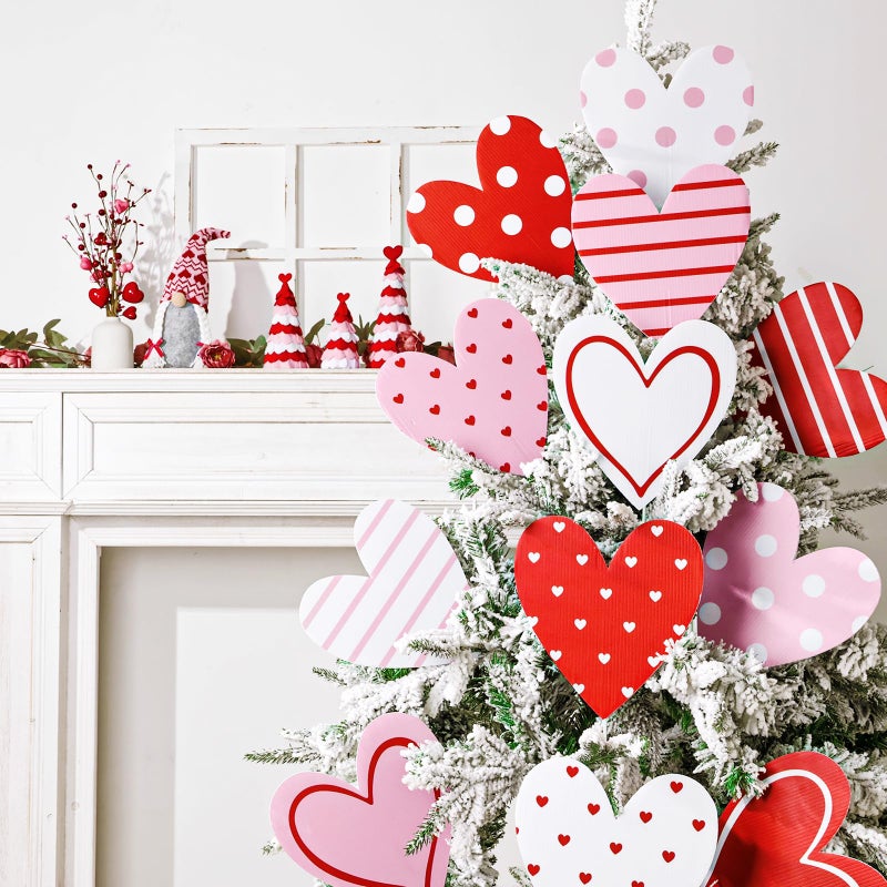 Bunny Chorus Valentines Day Decorations Tree Ornaments: 12 pcs Extra Large Red Pink White Heart San Valentine Decorations, Cute Hear Picks Ornaments for Valentine's Day Tree Topper Home Wedding DÃ©cor - Image 3