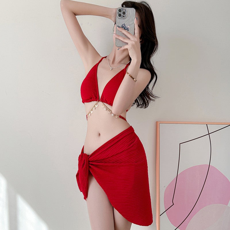 Bikini Three-Piece Sexy Pure Desire Suit Swimsuit Women''s Diamond Chain Split Seaside Vacation Swimsuit New Style - Image 3