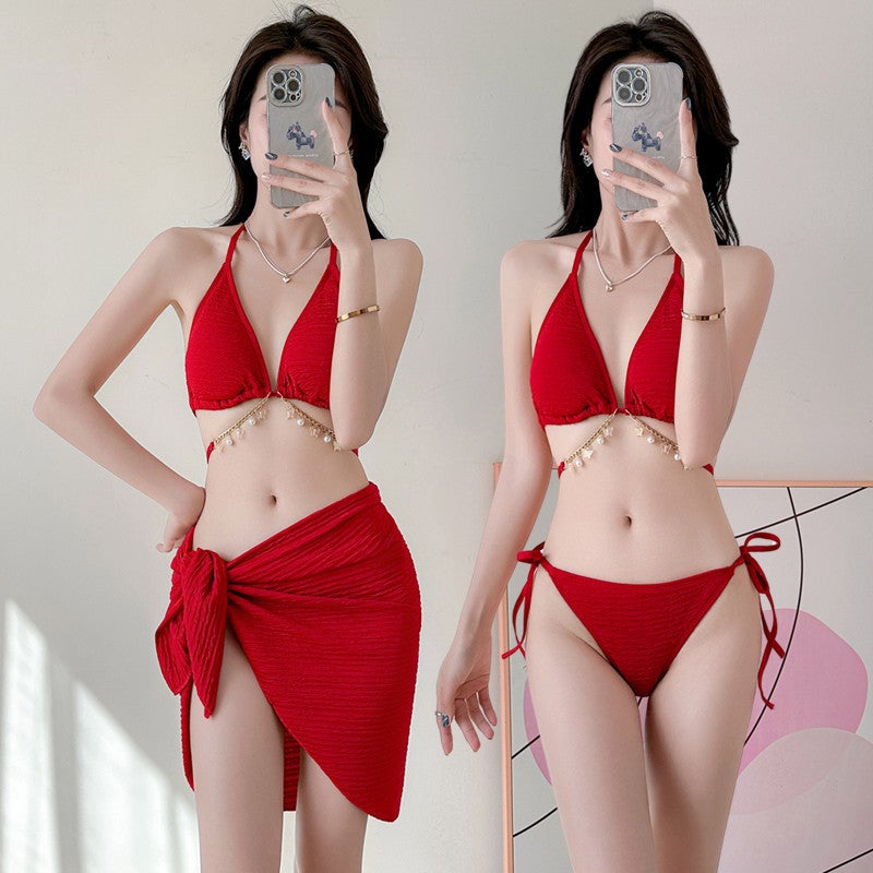 Bikini Three-Piece Sexy Pure Desire Suit Swimsuit Women''s Diamond Chain Split Seaside Vacation Swimsuit New Style - Image 2