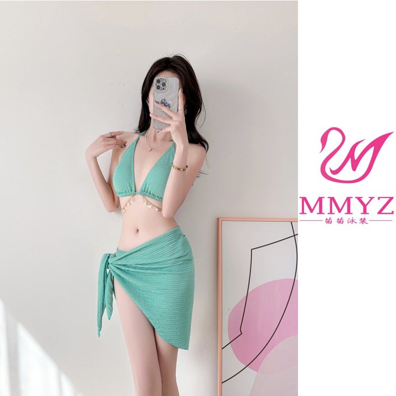 Bikini Three-Piece Sexy Pure Desire Suit Swimsuit Women''s Diamond Chain Split Seaside Vacation Swimsuit New Style - Image 1