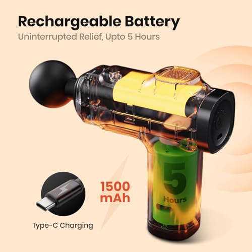 AGEasy Antara AGEasy (Max Group) Relief Compact Massage Gun | 8 Speed Levels, 4 Massage Heads | USB Type-C Rechargeable Handheld Massager | Full Body Pain Relief Muscle Massage Machine for Men & Women (Black) - Image 3
