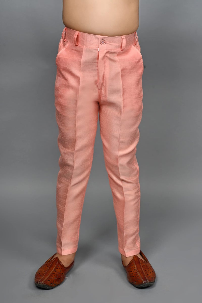 AHHAAAA Kids Ethnic Silk Blend Sequin Printed Indo-Western Sherwani Set For Boys, 6-7 Years, Pink - Image 4