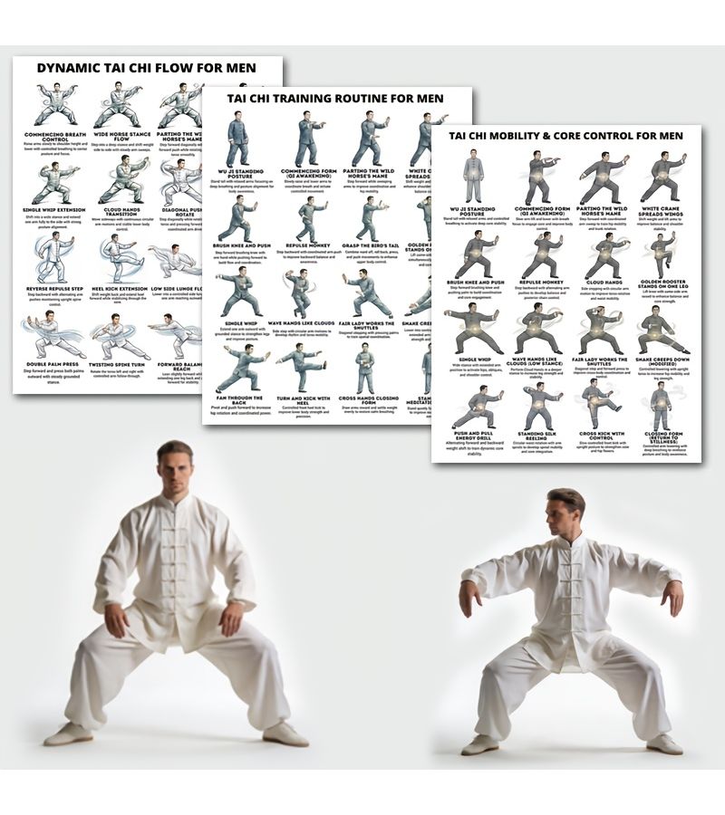 3 Piece Tai Chi Practice Poster Set For Home Gym And Activity Centers Frameless Balance Training Charts With Tai Chi Routines Core Workouts And Martial Arts Charts Color Coded Fitness Guides For Seniors Beginners 2D Flat - Image 3