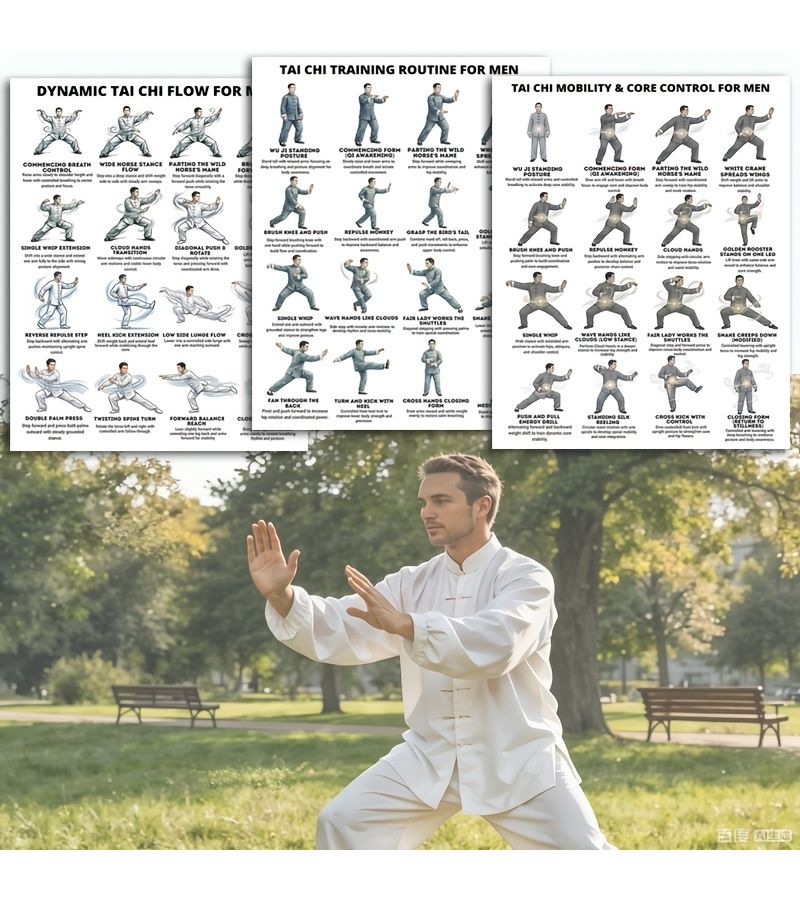 3 Piece Tai Chi Practice Poster Set For Home Gym And Activity Centers Frameless Balance Training Charts With Tai Chi Routines Core Workouts And Martial Arts Charts Color Coded Fitness Guides For Seniors Beginners 2D Flat - Image 4