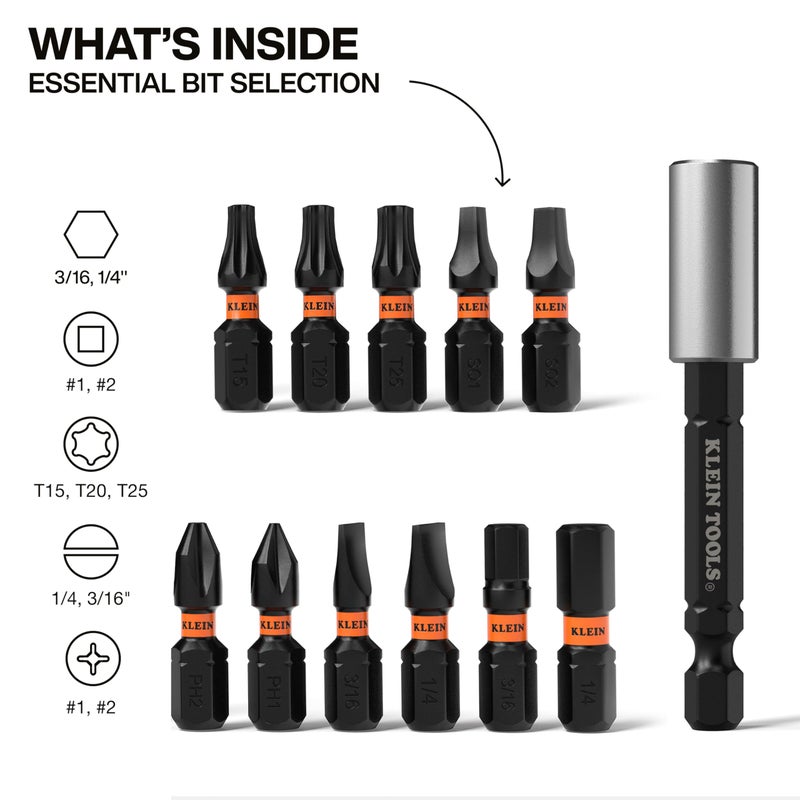 Klein Tools 33801S Impact Driver Bit Set, 12-Piece, S2 Steel, MODbox Compatible Storage Case, Magnetic Holder, Professional Driver Bits - Image 2
