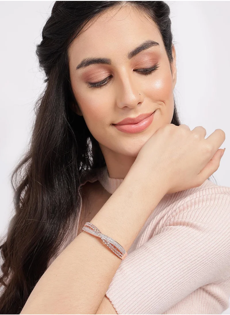 سوهي Rose & White Brass American Diamond Bangle-Style Bracelet