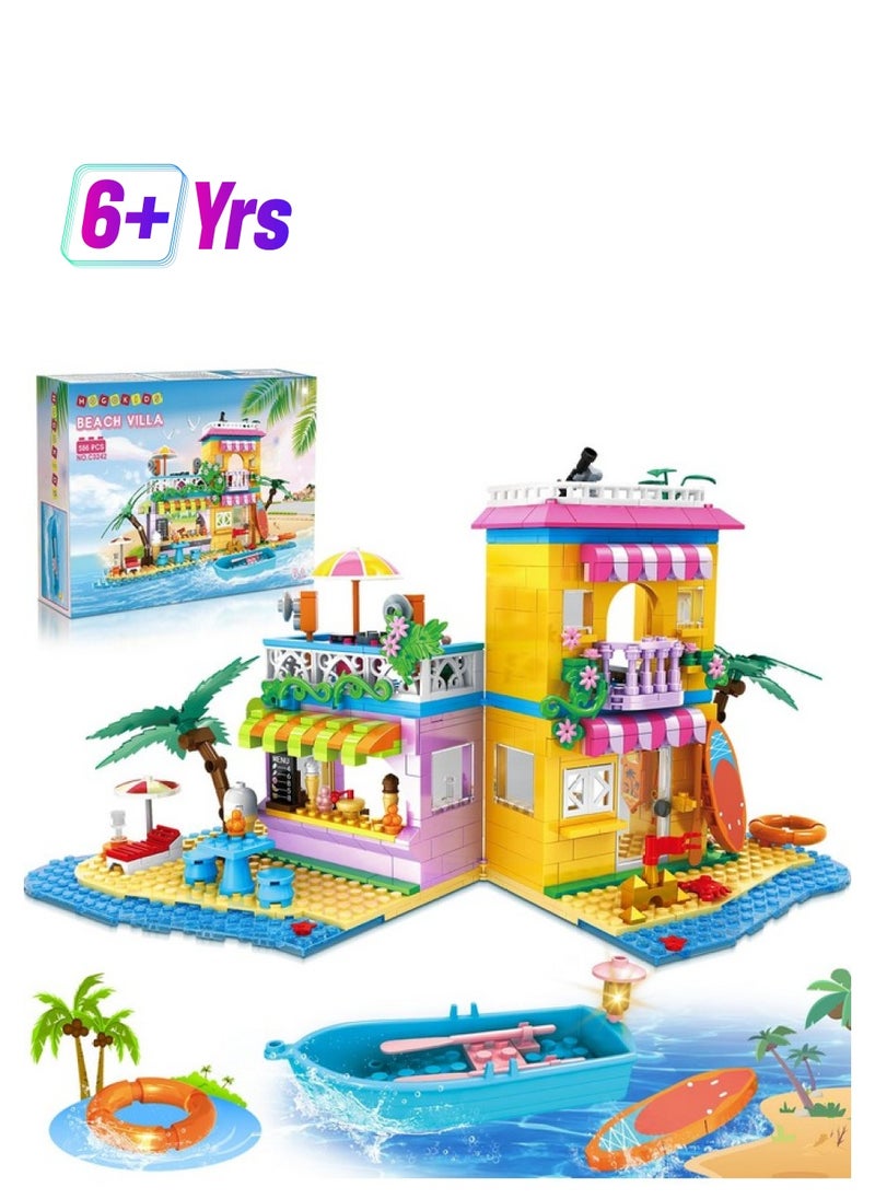 Hogokids Beach House Building Set Seaside Villa Building Toys Friends Vacation Hut Construction Blocks 586Pcs Cottage Playset Birthday For Kids Girls Boys Age 6 7 8 9 10 11 12 Years  - Image 1