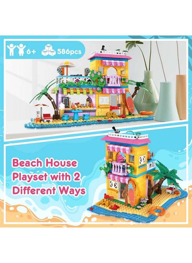 Hogokids Beach House Building Set Seaside Villa Building Toys Friends Vacation Hut Construction Blocks 586Pcs Cottage Playset Birthday For Kids Girls Boys Age 6 7 8 9 10 11 12 Years  - Image 2