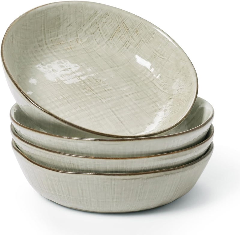 Famiware famiware Moonlight 85 Inch Pasta Bowls Set of 4 32oz Serving Bowls for Kitchen Soup Bowl with Linen Finish Large Stoneware Bowls for Festivals Housewarming Dinnerware Summer Sand  - Image 1
