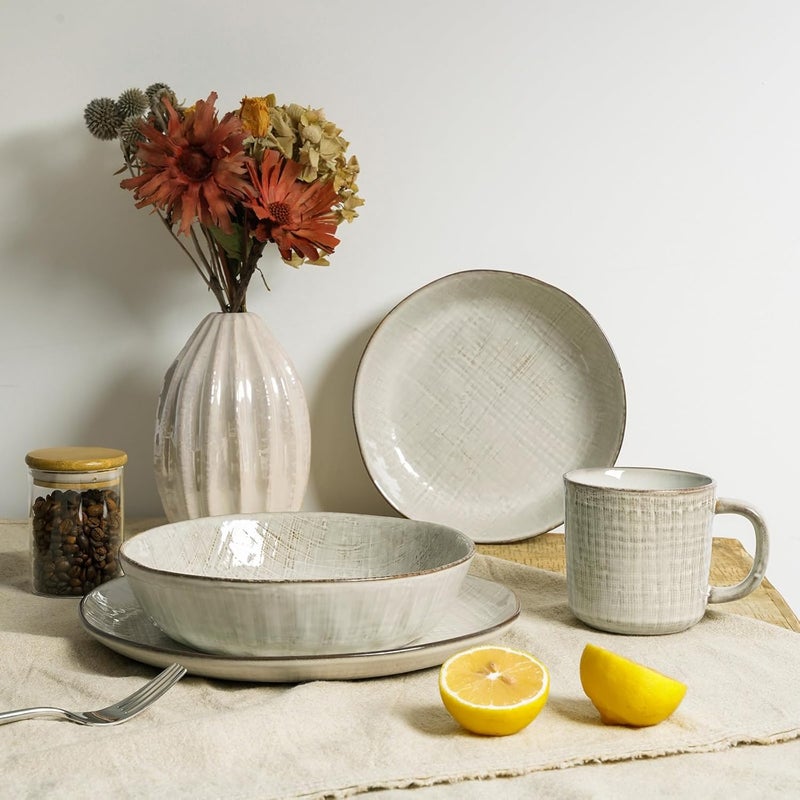 Famiware famiware Moonlight 85 Inch Pasta Bowls Set of 4 32oz Serving Bowls for Kitchen Soup Bowl with Linen Finish Large Stoneware Bowls for Festivals Housewarming Dinnerware Summer Sand  - Image 2