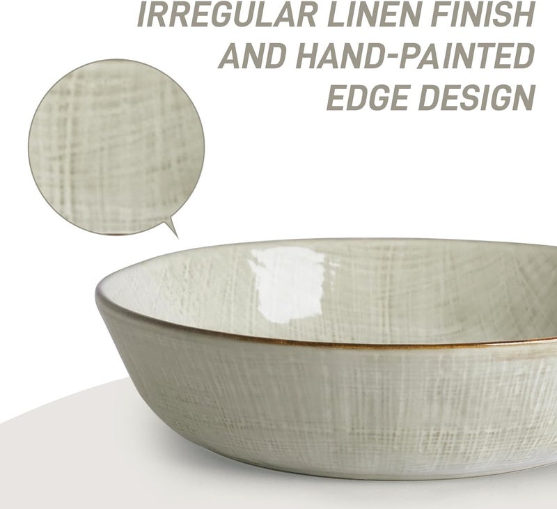 Famiware famiware Moonlight 85 Inch Pasta Bowls Set of 4 32oz Serving Bowls for Kitchen Soup Bowl with Linen Finish Large Stoneware Bowls for Festivals Housewarming Dinnerware Summer Sand  - Image 4
