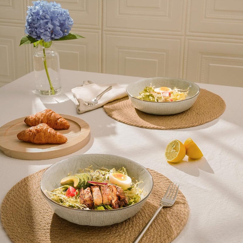Famiware famiware Moonlight 85 Inch Pasta Bowls Set of 4 32oz Serving Bowls for Kitchen Soup Bowl with Linen Finish Large Stoneware Bowls for Festivals Housewarming Dinnerware Summer Sand  - Image 3