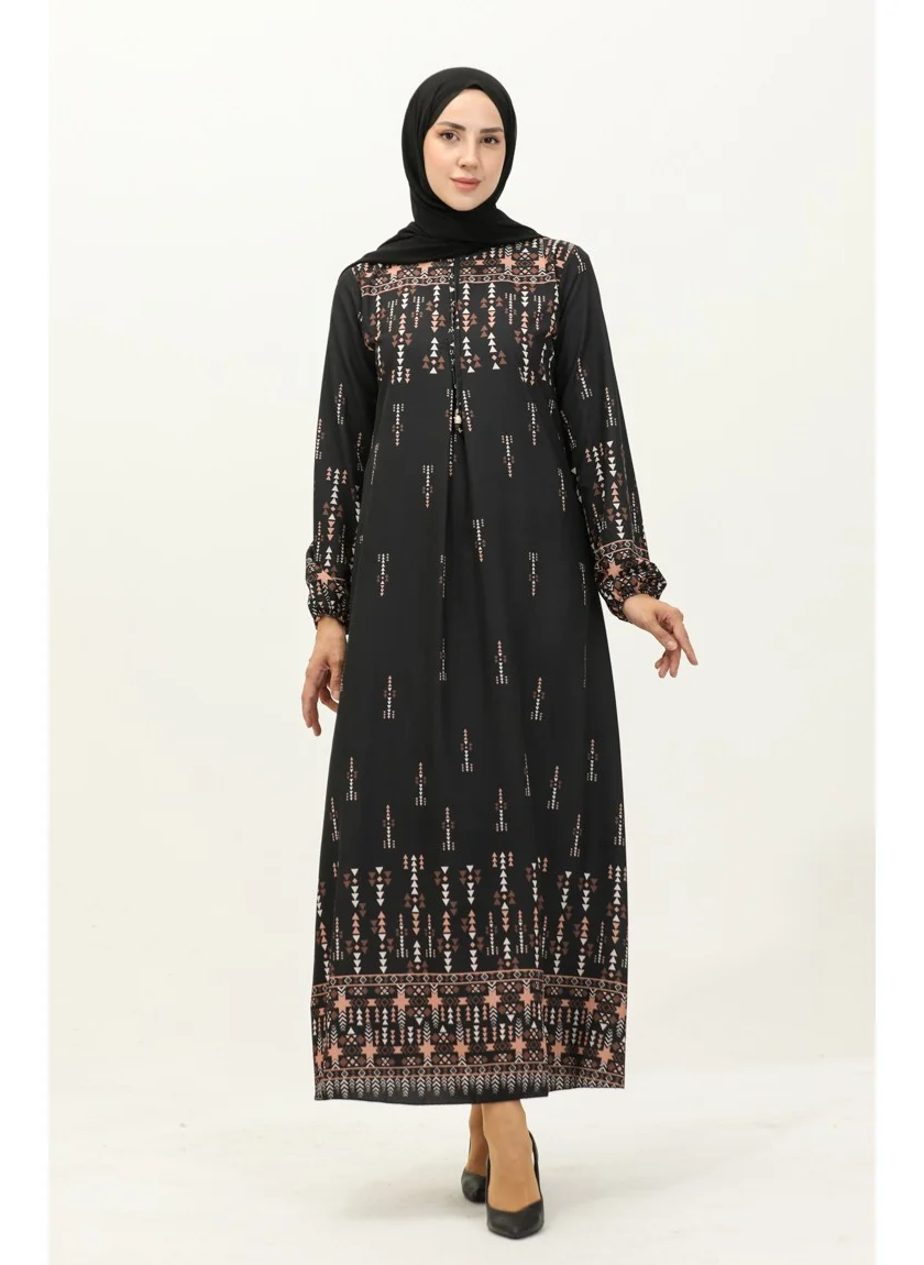 Sefa Merve Digital Printed Dress 1113-01 Black