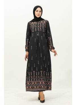 Sefa Merve Digital Printed Dress 1113-01 Black  - Image 1