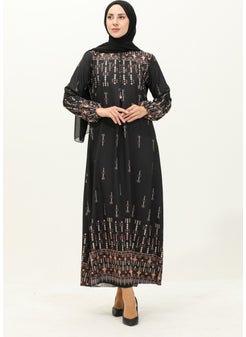 Sefa Merve Digital Printed Dress 1113-01 Black  - Image 2