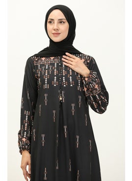 Sefa Merve Digital Printed Dress 1113-01 Black  - Image 3