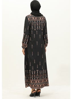 Sefa Merve Digital Printed Dress 1113-01 Black  - Image 5