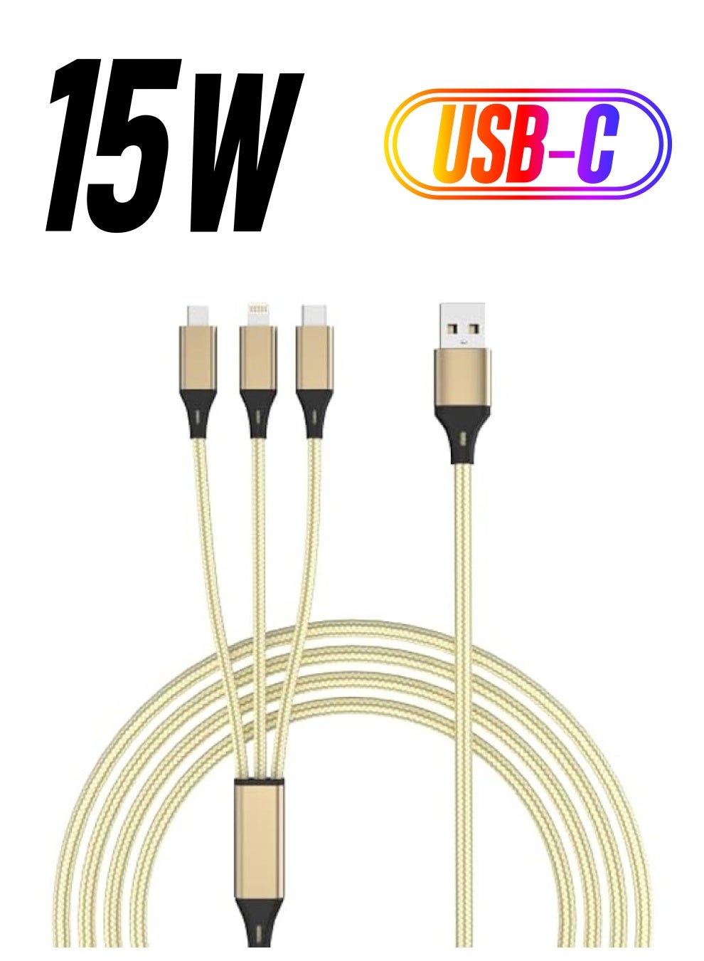 Multi Charging Cable,4ft Multi Phone Charger Cable Braided Universal 3 in 1,Compatible with Most Phones & iPads (Gold)