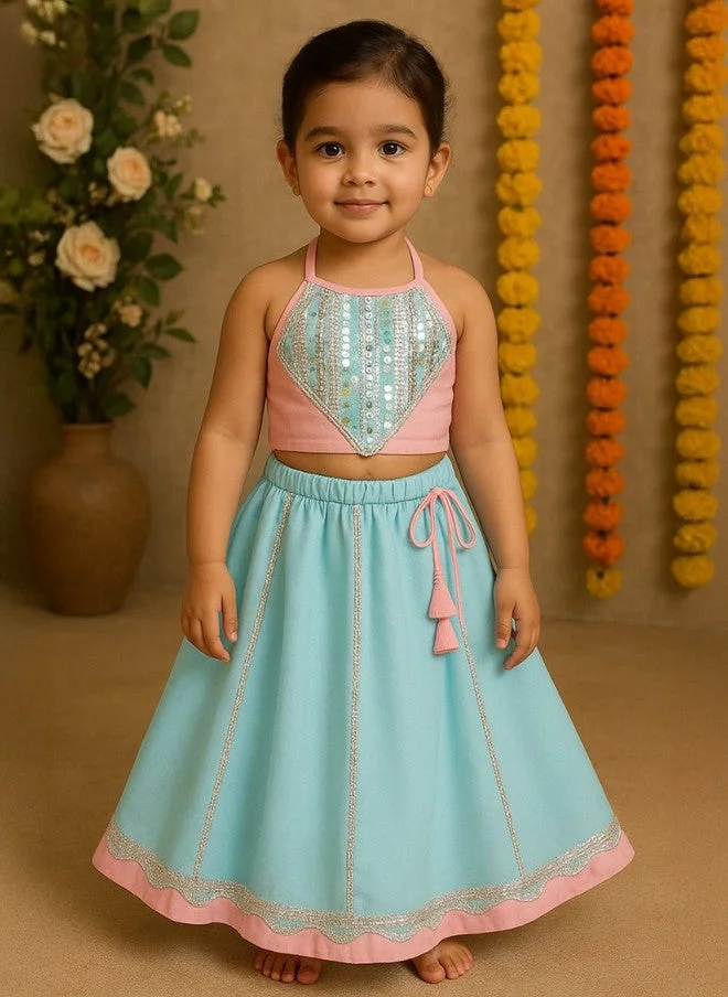 Saka Designs Embroidered Sequinned Lehenga & Choli for Girls