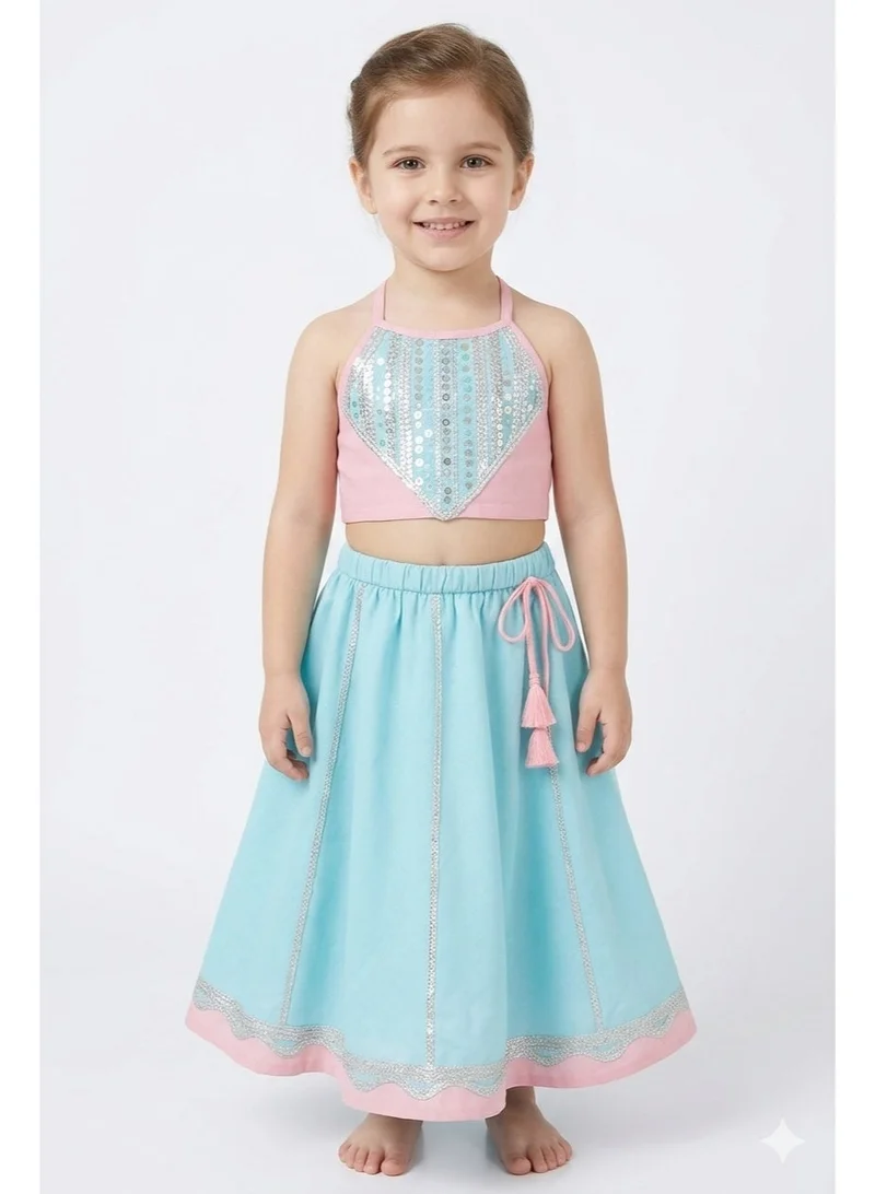 Saka Designs Embroidered Sequinned Lehenga & Choli for Girls
