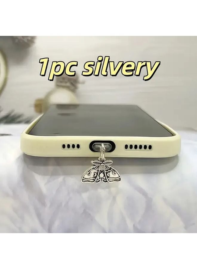 Black Type C Phone Jack Dust Plug Minimalist Moth Pendant Protector - Image 5