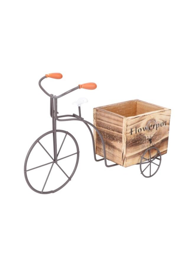 silvercnc - silvercnc Wooden Bicycle Planter Metal Wire Flower Pot Wrought Iron Planter for Plants Flowers Garden Patio Office Balcony Outdoor and Indoor Decor (Wood Color Large Size Random Style) - Image 1