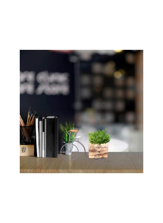 silvercnc - silvercnc Wooden Bicycle Planter Metal Wire Flower Pot Wrought Iron Planter for Plants Flowers Garden Patio Office Balcony Outdoor and Indoor Decor (Wood Color Large Size Random Style) - Image 1