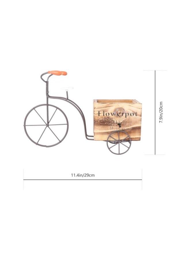 silvercnc - silvercnc Wooden Bicycle Planter Metal Wire Flower Pot Wrought Iron Planter for Plants Flowers Garden Patio Office Balcony Outdoor and Indoor Decor (Wood Color Large Size Random Style) - Image 1