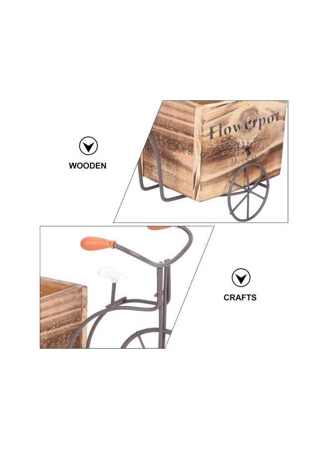 silvercnc - silvercnc Wooden Bicycle Planter Metal Wire Flower Pot Wrought Iron Planter for Plants Flowers Garden Patio Office Balcony Outdoor and Indoor Decor (Wood Color Large Size Random Style) - Image 1