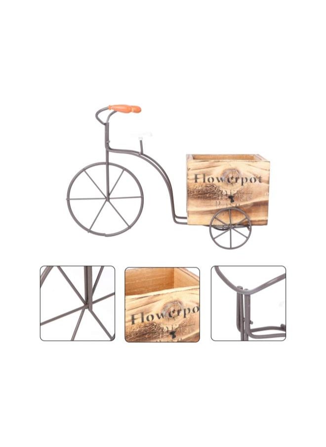 silvercnc - silvercnc Wooden Bicycle Planter Metal Wire Flower Pot Wrought Iron Planter for Plants Flowers Garden Patio Office Balcony Outdoor and Indoor Decor (Wood Color Large Size Random Style) - Image 1