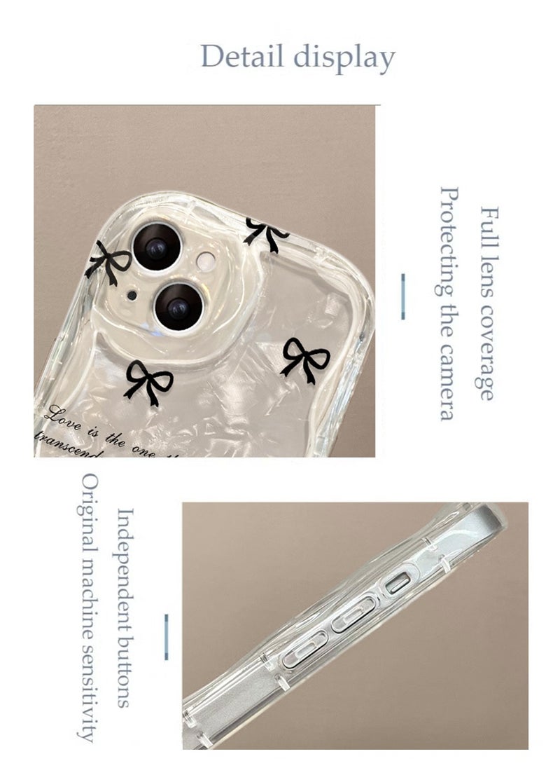 X-level iPhone 15 Case,Bow pattern Cover with Camera Len Protector Beaded Lanyard Wrist Anti-drop Strap for Women Girls, Soft TPU Full Protective Back Cover Comfortable Touch Feeling Accessory  - Image 2
