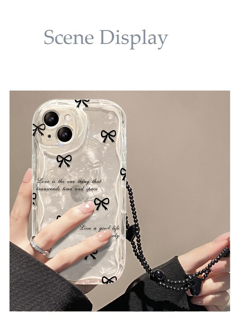 X-level iPhone 15 Case,Bow pattern Cover with Camera Len Protector Beaded Lanyard Wrist Anti-drop Strap for Women Girls, Soft TPU Full Protective Back Cover Comfortable Touch Feeling Accessory  - Image 4