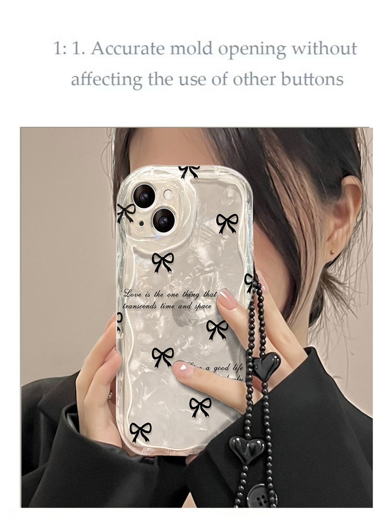 X-level iPhone 15 Case,Bow pattern Cover with Camera Len Protector Beaded Lanyard Wrist Anti-drop Strap for Women Girls, Soft TPU Full Protective Back Cover Comfortable Touch Feeling Accessory  - Image 3