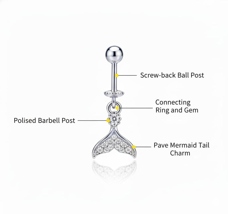 SHIELD PLUS Sparkly Mermaid/Whale Tail Dangle Barbell Earrings CZ Stud Industrial/Cartilage Piercing Jewelry for Women & Girls - Image 2