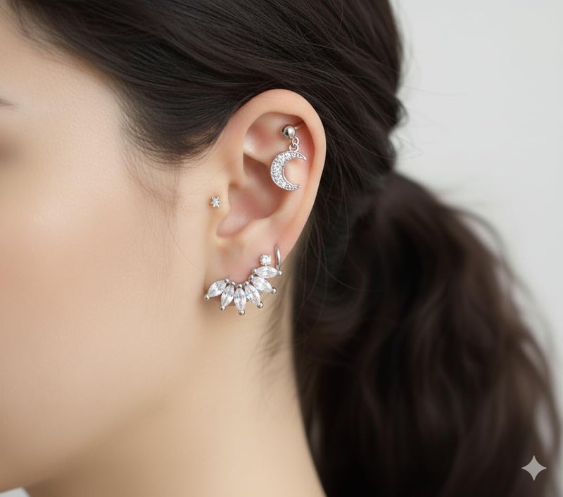 SHIELD PLUS Sparkly Mermaid/Whale Tail Dangle Barbell Earrings CZ Stud Industrial/Cartilage Piercing Jewelry for Women & Girls - Image 4